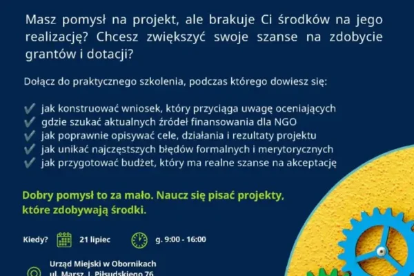 Bezpłatne szkolenie w Obornikach – skuteczne pisanie wniosków o dotacje