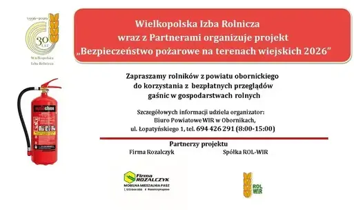 Bezpłatne przeglądy gaśnic dla rolników z powiatu obornickiego
