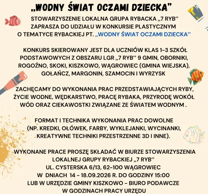 Konkurs plastyczny „Wodny świat oczami dziecka” dla uczniów klas 1–3