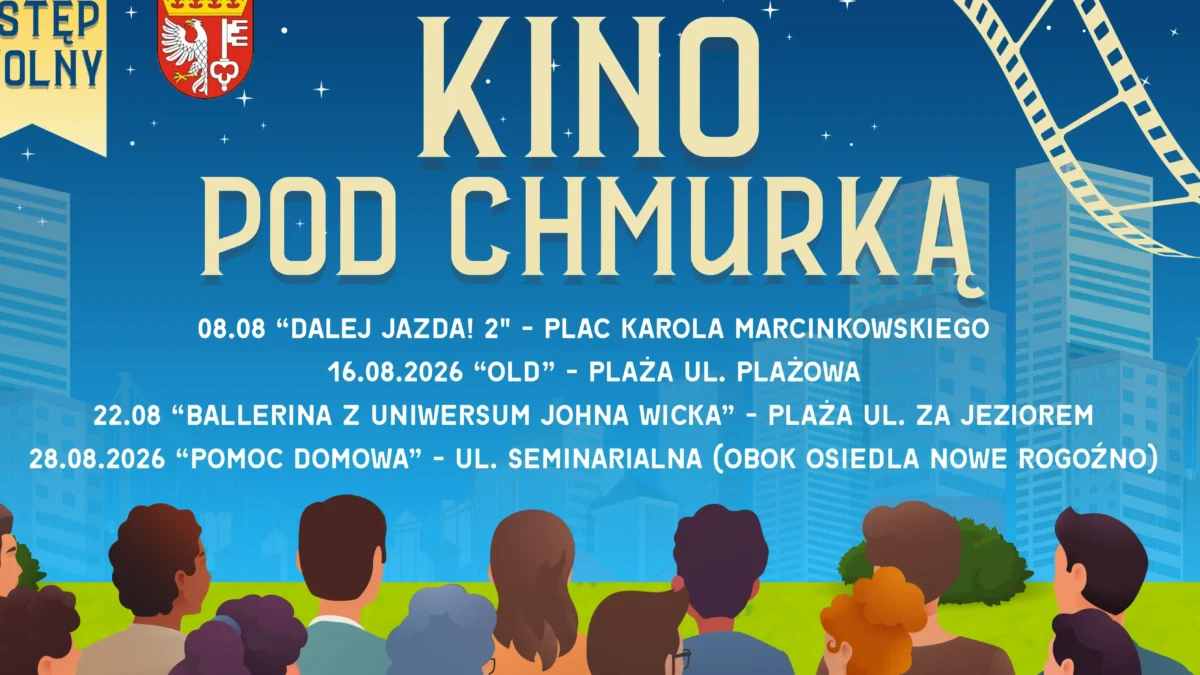 Kino pod Chmurką 2026 w Rogoźnie – cztery bezpłatne seanse pod gołym niebem