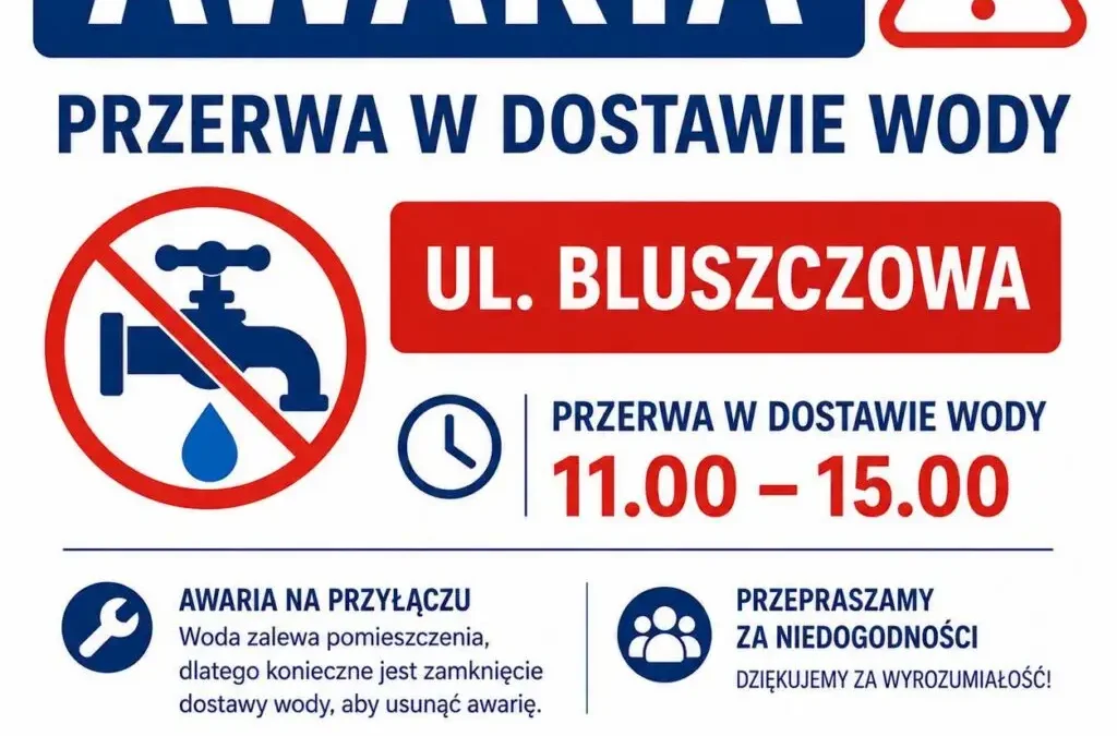 Awaria na ul. Bluszczowej – przerwa w dostawie wody
