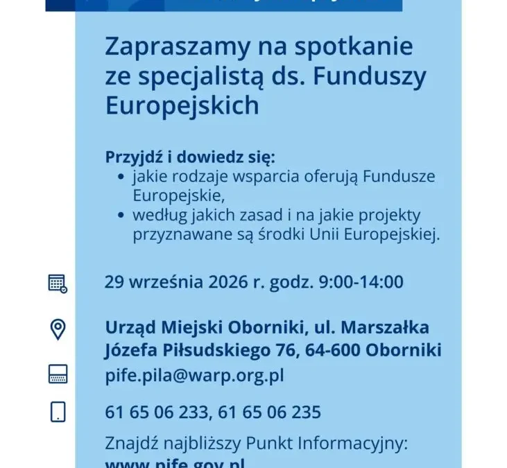 Mobilny Punkt Informacyjny Funduszy Europejskich w Obornikach – bezpłatne konsultacje 29 września