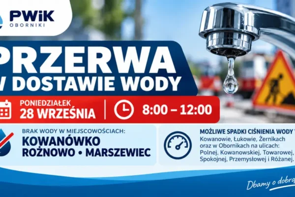 Oborniki: w poniedziałek przerwa w dostawie wody. Które miejscowości bez wody?