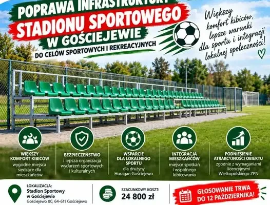 Gościejewo: nowe trybuny na stadionie w Budżecie Obywatelskim Gminy Rogoźno