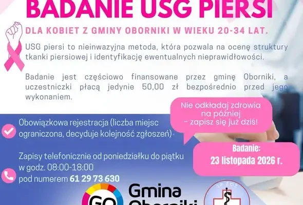 Październik miesiącem profilaktyki raka piersi – bezpłatne i dofinansowane badania w Gminie Oborniki