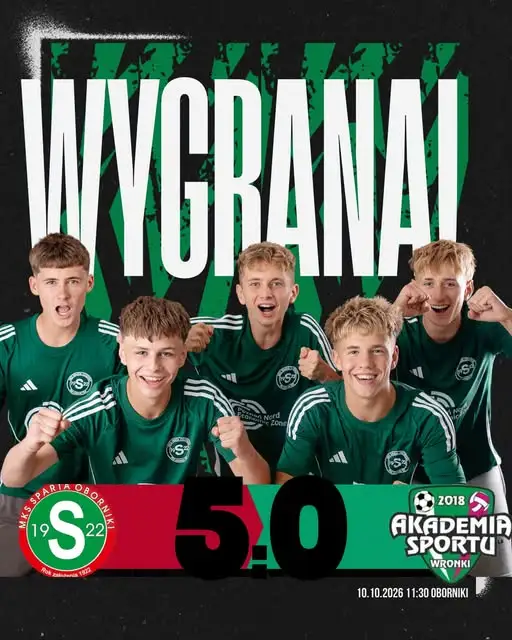 Juniorzy Sparty Oborniki wygrywają 5:0 po ostatniej porażce
