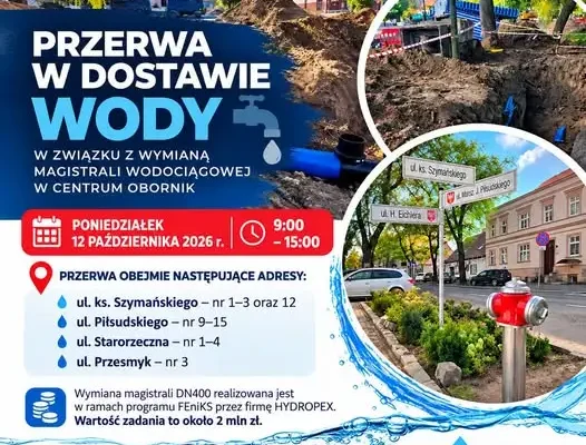 Oborniki: w poniedziałek przerwa w dostawie wody. Trwa wymiana magistrali z lat 70.