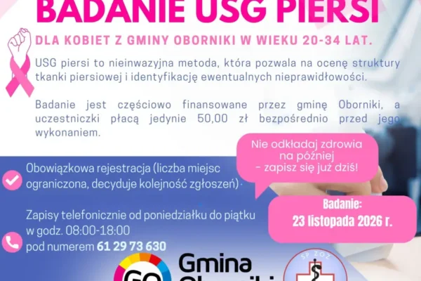 Październik miesiącem walki z rakiem piersi – bezpłatne i dofinansowane badania w Gminie Oborniki